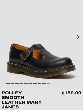 Dr. Martens Polley Smooth Leather Mary Jane in Black with Yellow Stitching